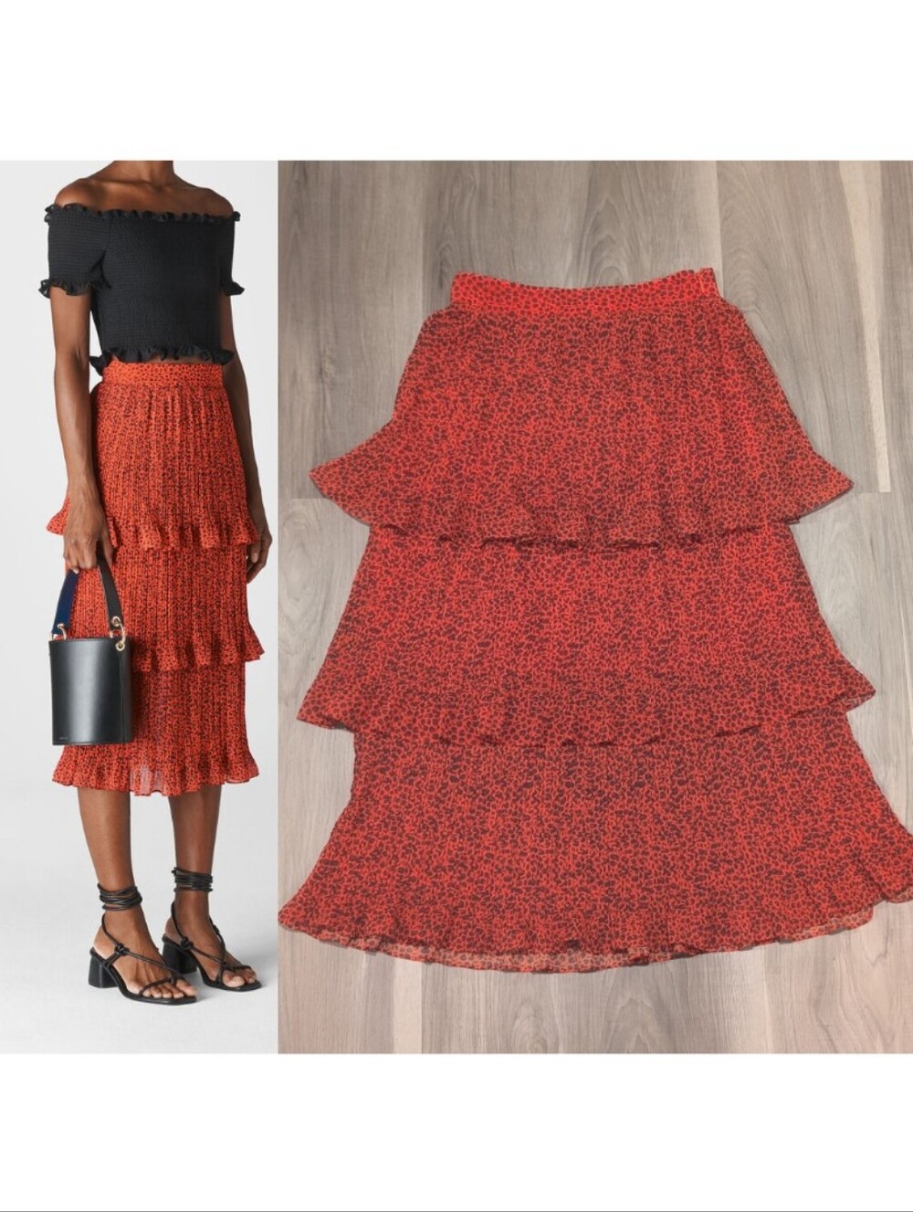 Whistles | Mini Leopard Tiered Skirt In Flame